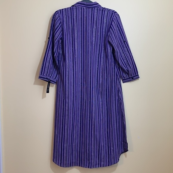 Lilly Collection | Purple Striped Button Down Metallic Thread Shirt Dress NWT S - Picture 17 of 17